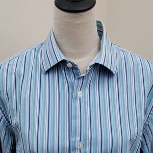Banana Republic Blue and White Striped Men's Medium Long Sleeve Shirt